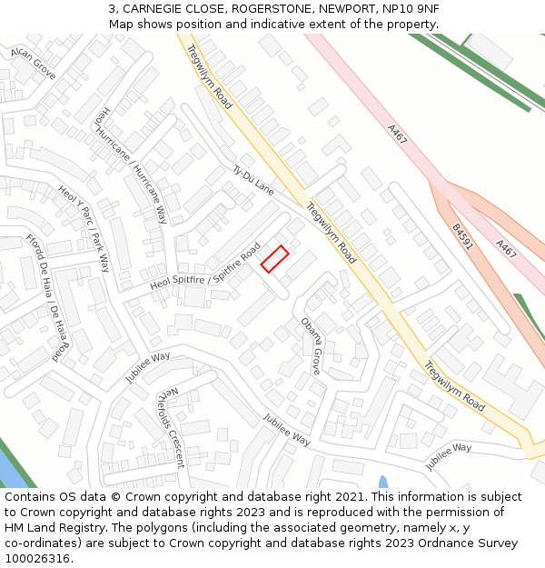 3, CARNEGIE CLOSE, ROGERSTONE, NEWPORT, NP10 9NF: Location map and indicative extent of plot