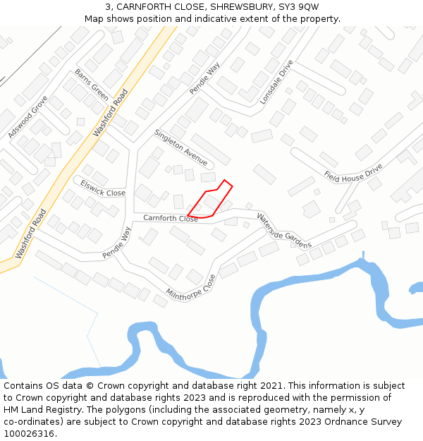 3, CARNFORTH CLOSE, SHREWSBURY, SY3 9QW: Location map and indicative extent of plot