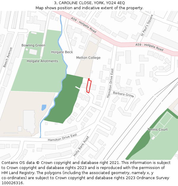 3, CAROLINE CLOSE, YORK, YO24 4EQ: Location map and indicative extent of plot