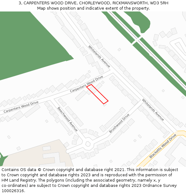 3, CARPENTERS WOOD DRIVE, CHORLEYWOOD, RICKMANSWORTH, WD3 5RH: Location map and indicative extent of plot