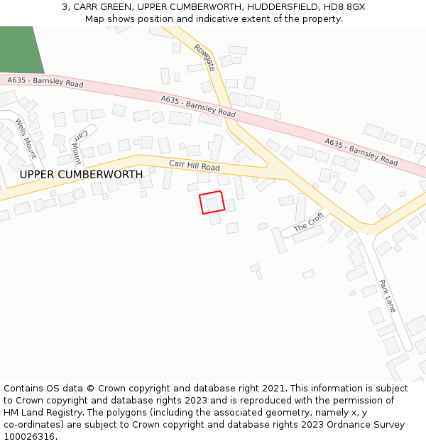 3, CARR GREEN, UPPER CUMBERWORTH, HUDDERSFIELD, HD8 8GX: Location map and indicative extent of plot