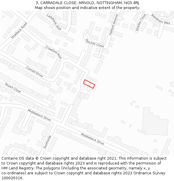 3, CARRADALE CLOSE, ARNOLD, NOTTINGHAM, NG5 8RJ: Location map and indicative extent of plot