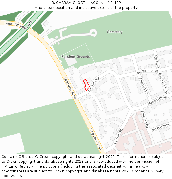 3, CARRAM CLOSE, LINCOLN, LN1 1EP: Location map and indicative extent of plot