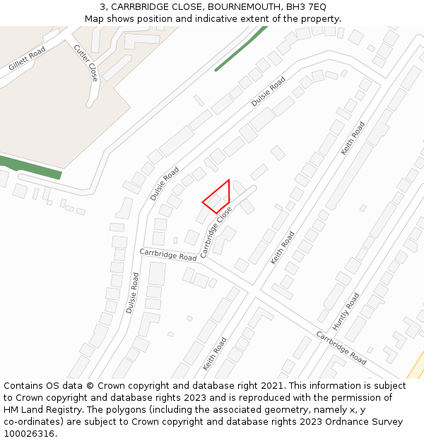 3, CARRBRIDGE CLOSE, BOURNEMOUTH, BH3 7EQ: Location map and indicative extent of plot