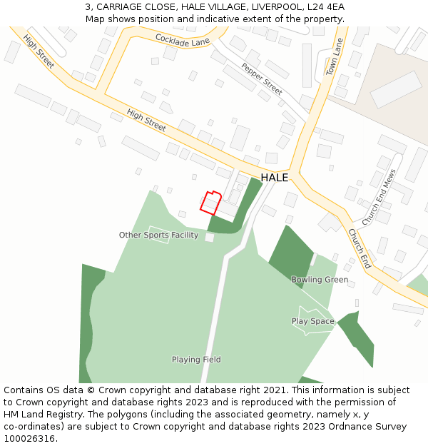 3, CARRIAGE CLOSE, HALE VILLAGE, LIVERPOOL, L24 4EA: Location map and indicative extent of plot