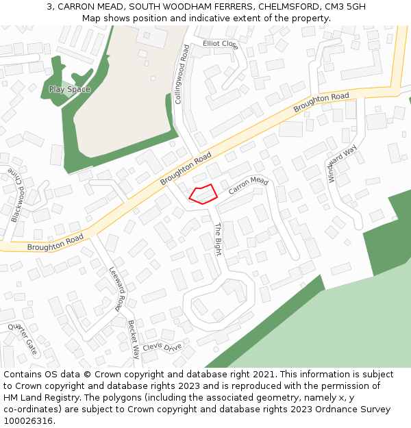 3, CARRON MEAD, SOUTH WOODHAM FERRERS, CHELMSFORD, CM3 5GH: Location map and indicative extent of plot