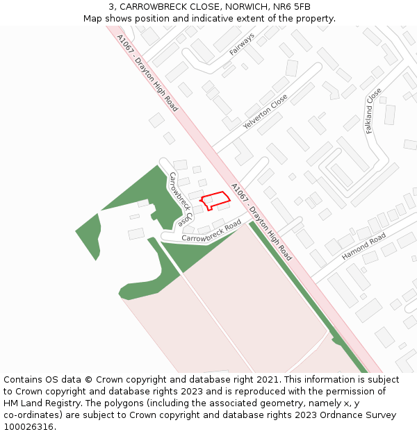 3, CARROWBRECK CLOSE, NORWICH, NR6 5FB: Location map and indicative extent of plot