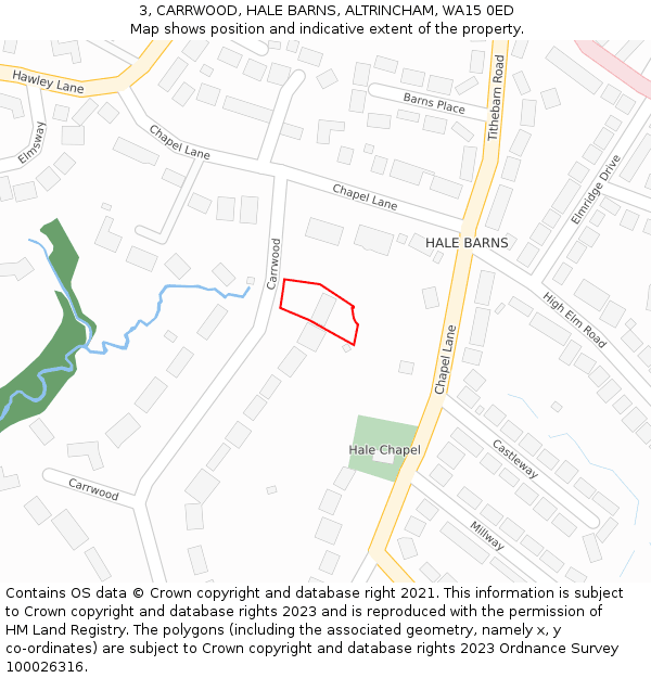 3, CARRWOOD, HALE BARNS, ALTRINCHAM, WA15 0ED: Location map and indicative extent of plot