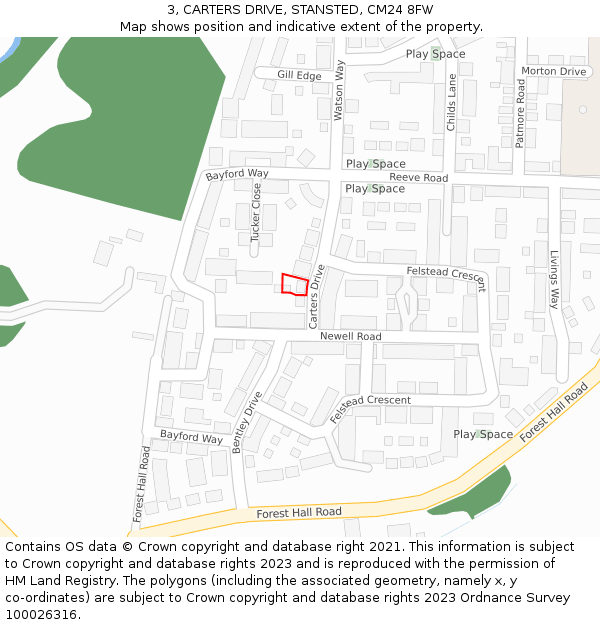 3, CARTERS DRIVE, STANSTED, CM24 8FW: Location map and indicative extent of plot