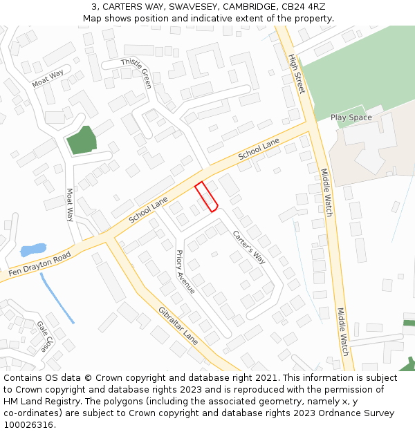 3, CARTERS WAY, SWAVESEY, CAMBRIDGE, CB24 4RZ: Location map and indicative extent of plot