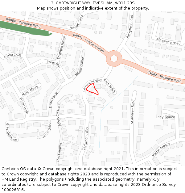 3, CARTWRIGHT WAY, EVESHAM, WR11 2RS: Location map and indicative extent of plot