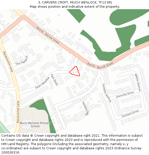 3, CARVERS CROFT, MUCH WENLOCK, TF13 6PJ: Location map and indicative extent of plot