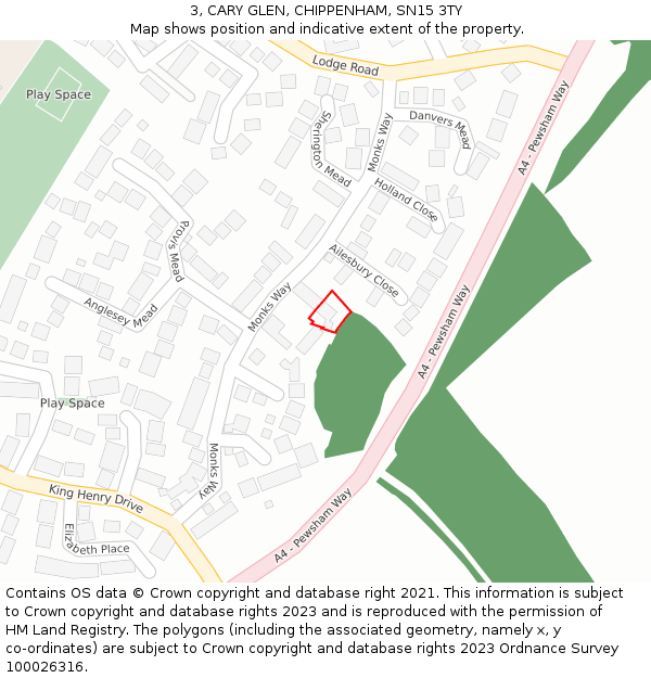 3, CARY GLEN, CHIPPENHAM, SN15 3TY: Location map and indicative extent of plot
