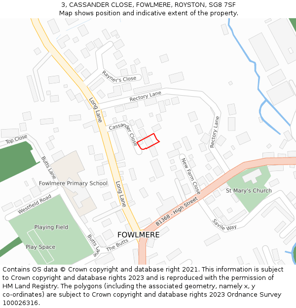 3, CASSANDER CLOSE, FOWLMERE, ROYSTON, SG8 7SF: Location map and indicative extent of plot