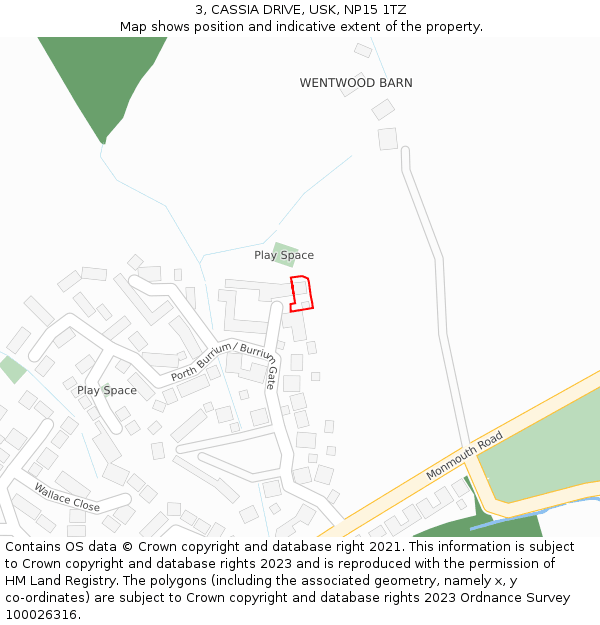 3, CASSIA DRIVE, USK, NP15 1TZ: Location map and indicative extent of plot