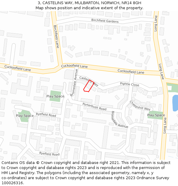 3, CASTELINS WAY, MULBARTON, NORWICH, NR14 8GH: Location map and indicative extent of plot