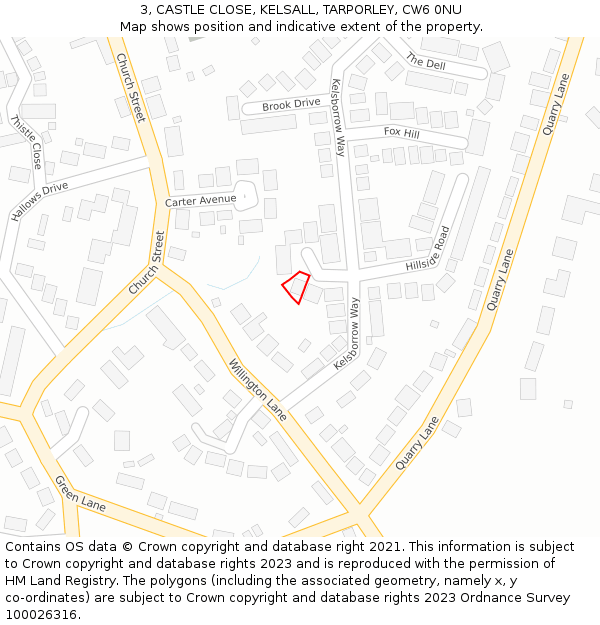 3, CASTLE CLOSE, KELSALL, TARPORLEY, CW6 0NU: Location map and indicative extent of plot