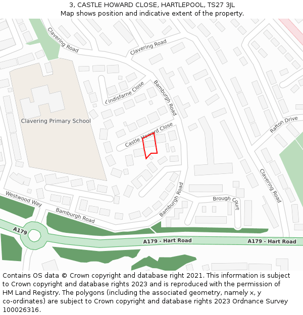 3, CASTLE HOWARD CLOSE, HARTLEPOOL, TS27 3JL: Location map and indicative extent of plot