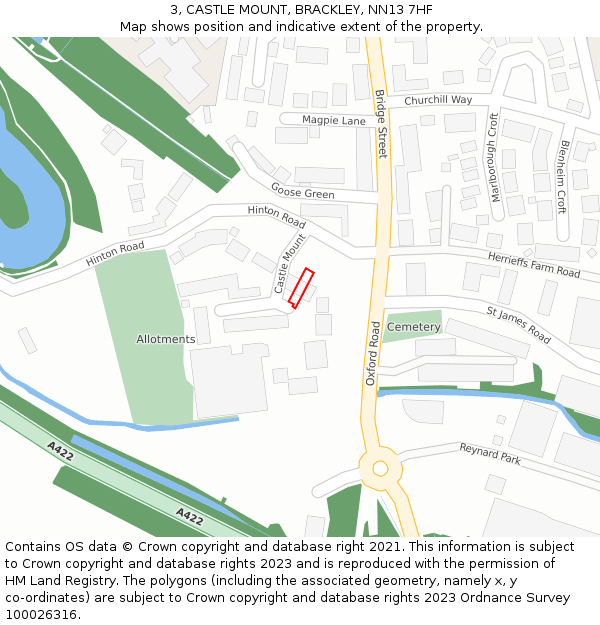 3, CASTLE MOUNT, BRACKLEY, NN13 7HF: Location map and indicative extent of plot