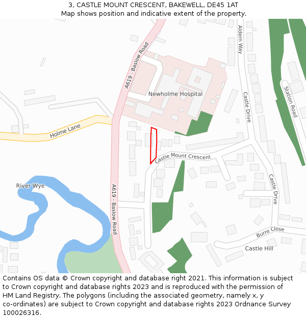 3, CASTLE MOUNT CRESCENT, BAKEWELL, DE45 1AT: Location map and indicative extent of plot