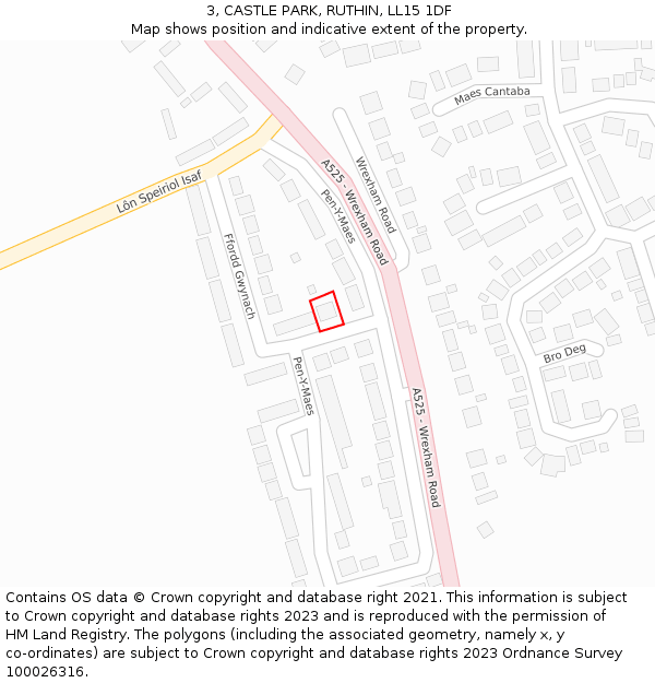 3, CASTLE PARK, RUTHIN, LL15 1DF: Location map and indicative extent of plot
