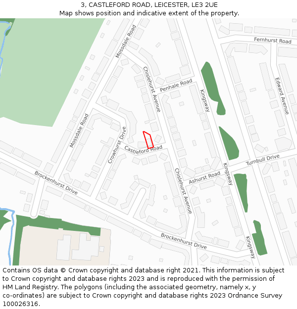 3, CASTLEFORD ROAD, LEICESTER, LE3 2UE: Location map and indicative extent of plot