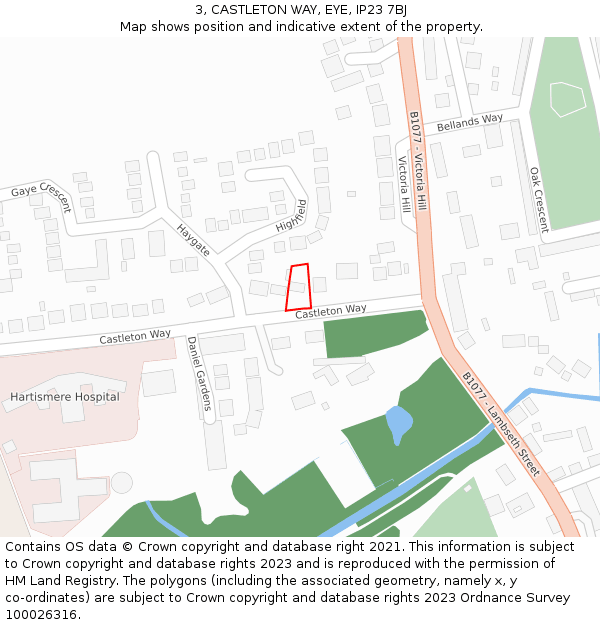 3, CASTLETON WAY, EYE, IP23 7BJ: Location map and indicative extent of plot