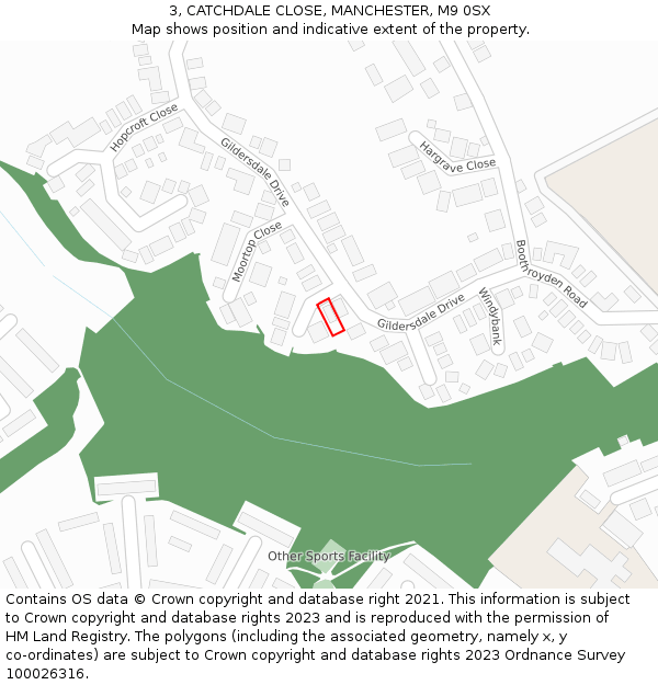 3, CATCHDALE CLOSE, MANCHESTER, M9 0SX: Location map and indicative extent of plot