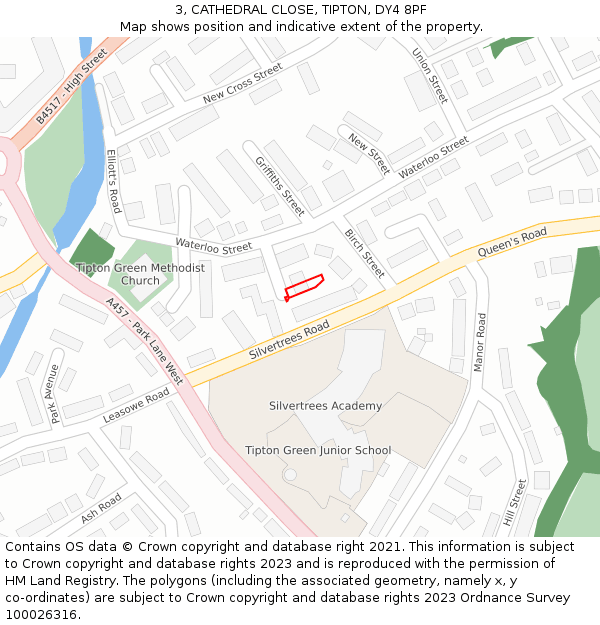 3, CATHEDRAL CLOSE, TIPTON, DY4 8PF: Location map and indicative extent of plot