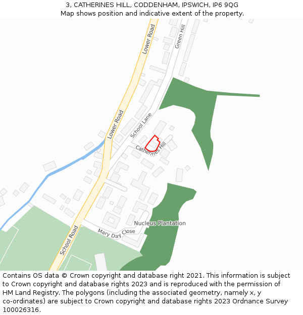 3, CATHERINES HILL, CODDENHAM, IPSWICH, IP6 9QG: Location map and indicative extent of plot