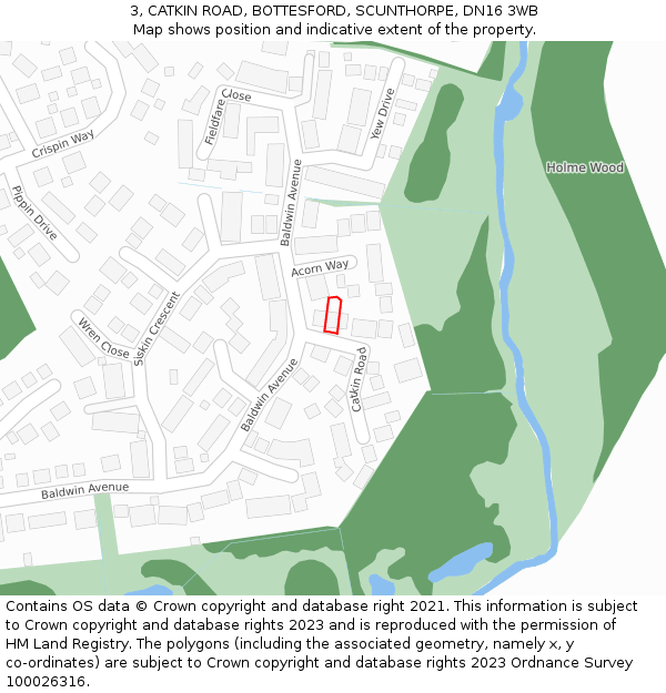 3, CATKIN ROAD, BOTTESFORD, SCUNTHORPE, DN16 3WB: Location map and indicative extent of plot