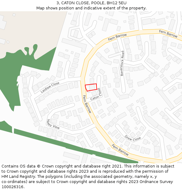 3, CATON CLOSE, POOLE, BH12 5EU: Location map and indicative extent of plot