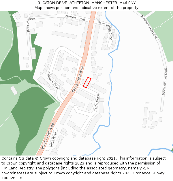 3, CATON DRIVE, ATHERTON, MANCHESTER, M46 0NY: Location map and indicative extent of plot