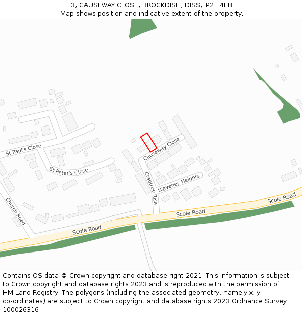 3, CAUSEWAY CLOSE, BROCKDISH, DISS, IP21 4LB: Location map and indicative extent of plot