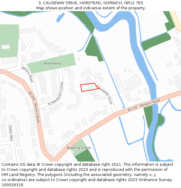 3, CAUSEWAY DRIVE, HORSTEAD, NORWICH, NR12 7ES: Location map and indicative extent of plot