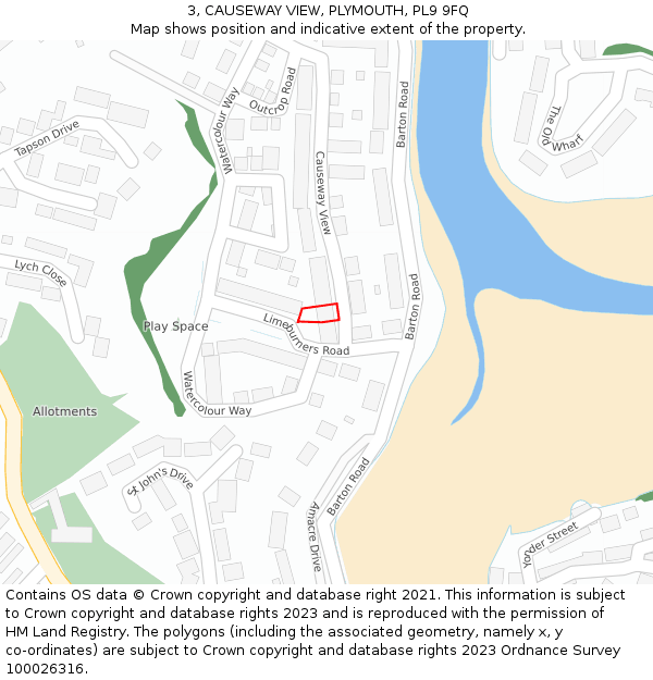 3, CAUSEWAY VIEW, PLYMOUTH, PL9 9FQ: Location map and indicative extent of plot
