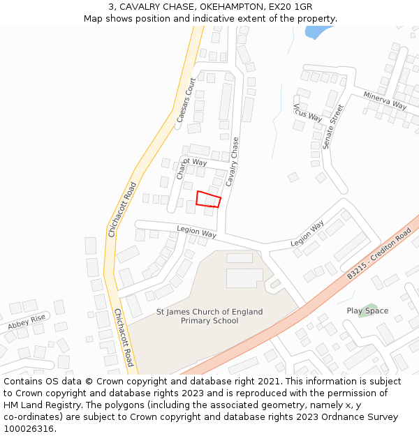 3, CAVALRY CHASE, OKEHAMPTON, EX20 1GR: Location map and indicative extent of plot