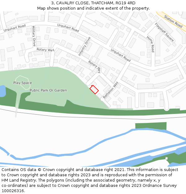 3, CAVALRY CLOSE, THATCHAM, RG19 4RD: Location map and indicative extent of plot