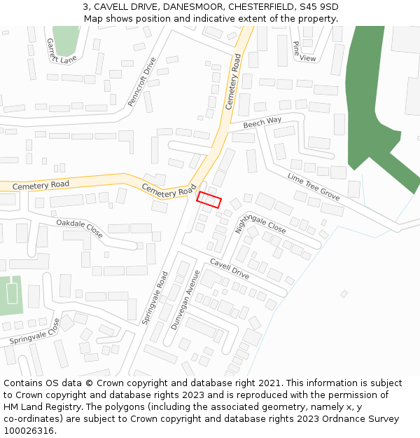 3, CAVELL DRIVE, DANESMOOR, CHESTERFIELD, S45 9SD: Location map and indicative extent of plot