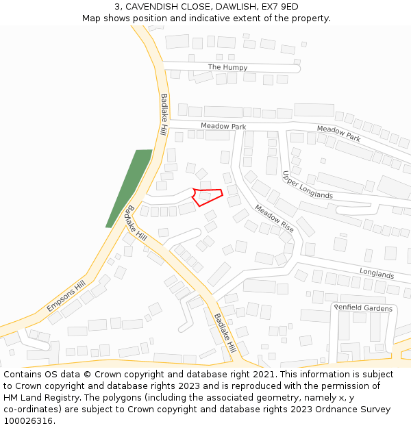 3, CAVENDISH CLOSE, DAWLISH, EX7 9ED: Location map and indicative extent of plot