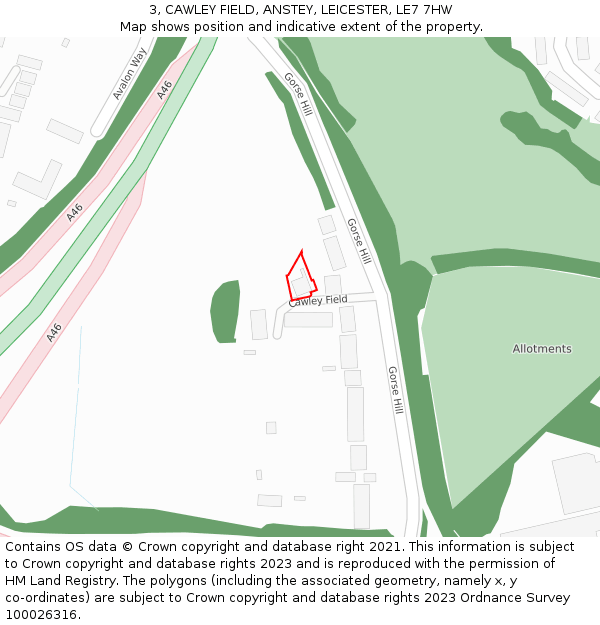 3, CAWLEY FIELD, ANSTEY, LEICESTER, LE7 7HW: Location map and indicative extent of plot