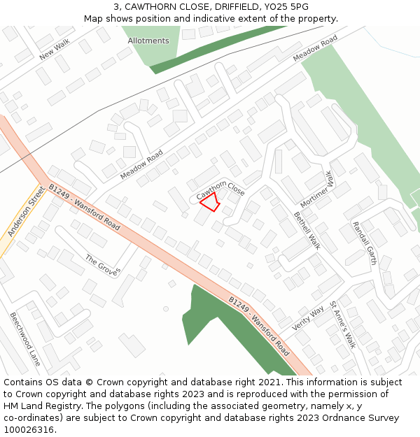 3, CAWTHORN CLOSE, DRIFFIELD, YO25 5PG: Location map and indicative extent of plot