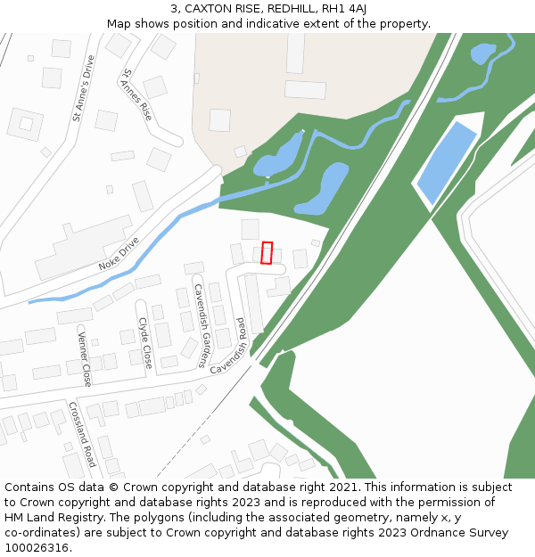 3, CAXTON RISE, REDHILL, RH1 4AJ: Location map and indicative extent of plot