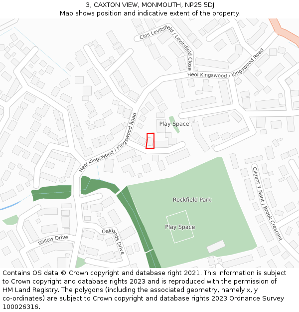 3, CAXTON VIEW, MONMOUTH, NP25 5DJ: Location map and indicative extent of plot