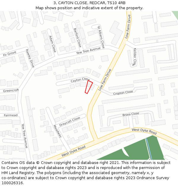 3, CAYTON CLOSE, REDCAR, TS10 4RB: Location map and indicative extent of plot