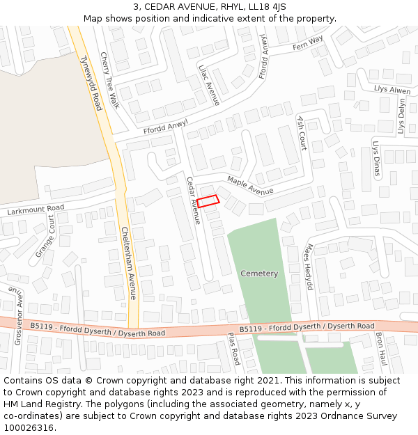 3, CEDAR AVENUE, RHYL, LL18 4JS: Location map and indicative extent of plot