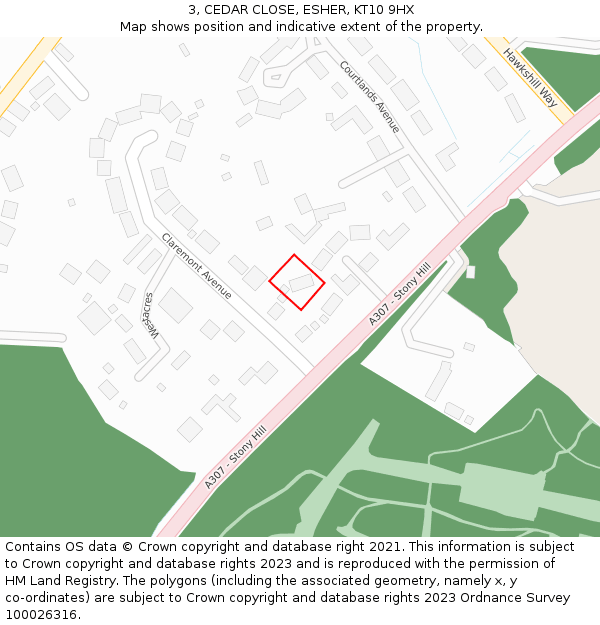 3, CEDAR CLOSE, ESHER, KT10 9HX: Location map and indicative extent of plot