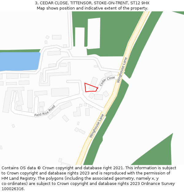 3, CEDAR CLOSE, TITTENSOR, STOKE-ON-TRENT, ST12 9HX: Location map and indicative extent of plot