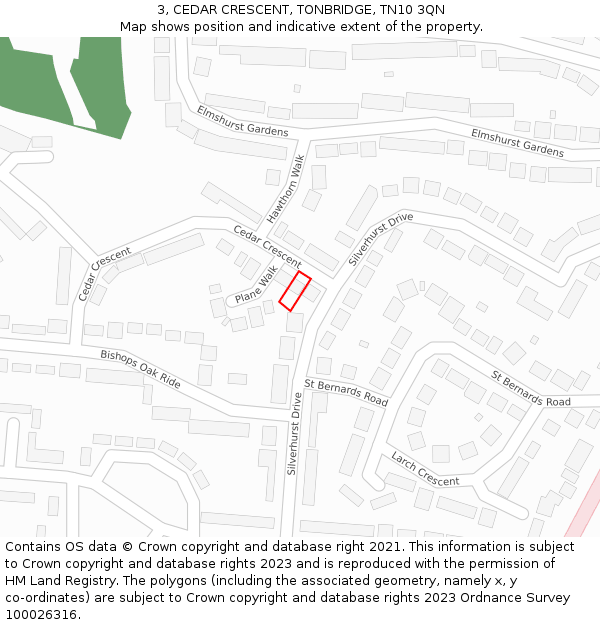 3, CEDAR CRESCENT, TONBRIDGE, TN10 3QN: Location map and indicative extent of plot