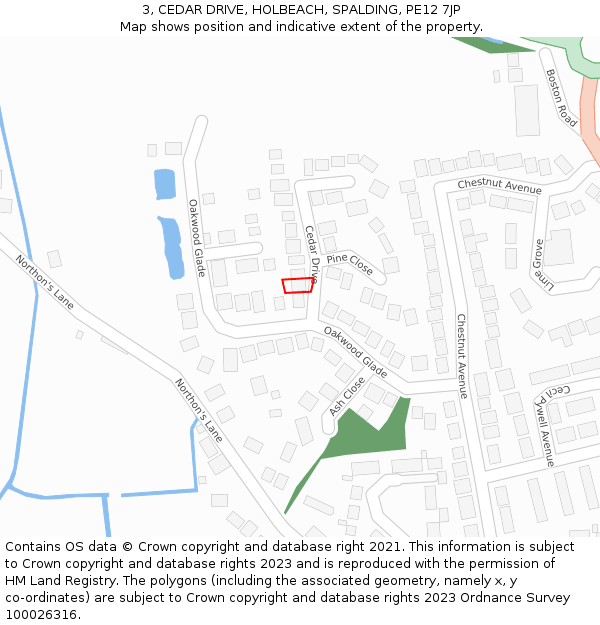3, CEDAR DRIVE, HOLBEACH, SPALDING, PE12 7JP: Location map and indicative extent of plot